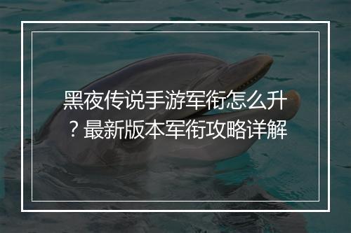黑夜传说手游军衔怎么升?最新版本军衔攻略详解