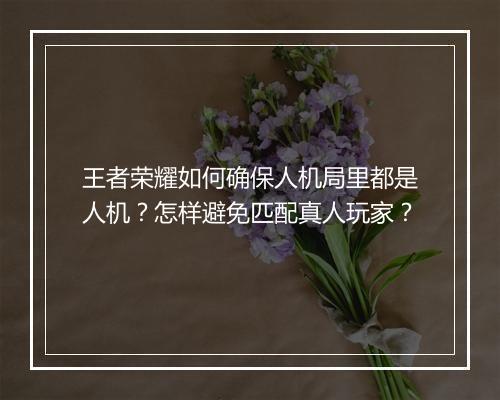 王者荣耀如何确保人机局里都是人机?怎样避免匹配真人玩家?
