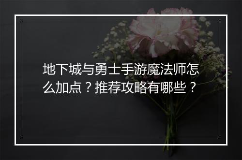 地下城与勇士手游魔法师怎么加点?推荐攻略有哪些?