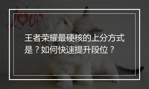 王者荣耀最硬核的上分方式是?如何快速提升段位?