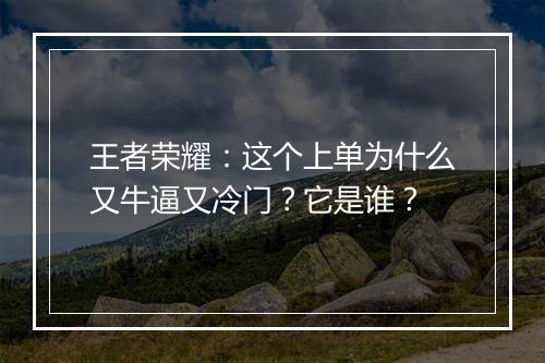 王者荣耀:这个上单为什么又牛逼又冷门?它是谁?