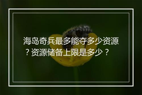 海岛奇兵最多能夺多少资源?资源储备上限是多少?