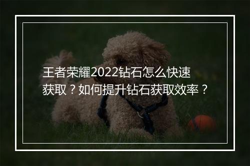王者荣耀2022钻石怎么快速获取?如何提升钻石获取效率?