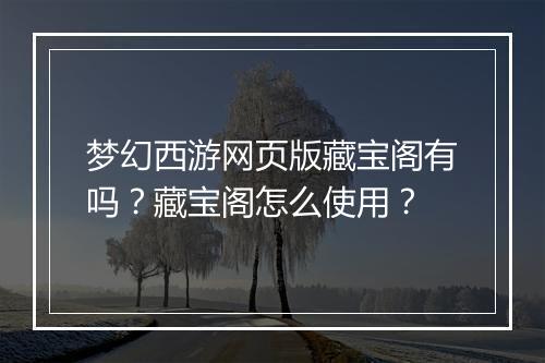 梦幻西游网页版藏宝阁有吗?藏宝阁怎么使用?