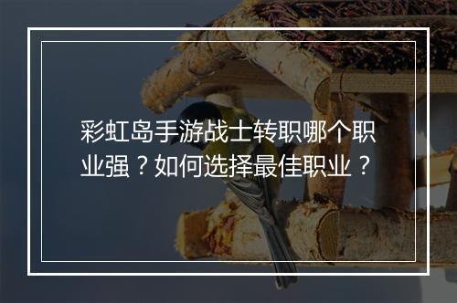 彩虹岛手游战士转职哪个职业强?如何选择最佳职业?