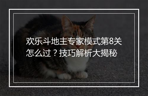 欢乐斗地主专家模式第8关怎么过?技巧解析大揭秘