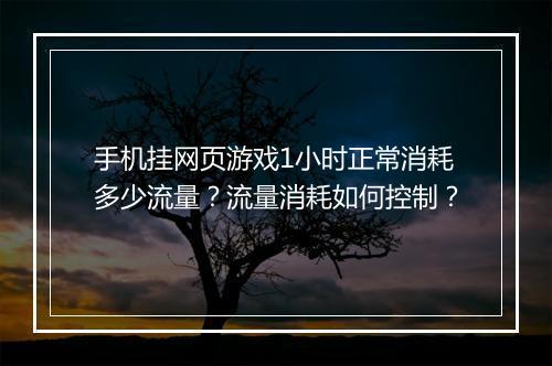 手机挂网页游戏1小时正常消耗多少流量?流量消耗如何控制?