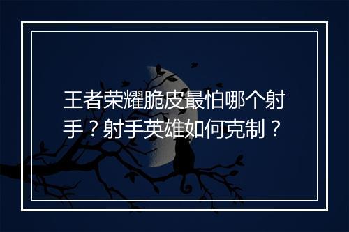 王者荣耀脆皮最怕哪个射手？射手英雄如何克制？