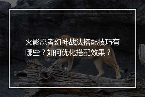 火影忍者幻神战法搭配技巧有哪些？如何优化搭配效果？