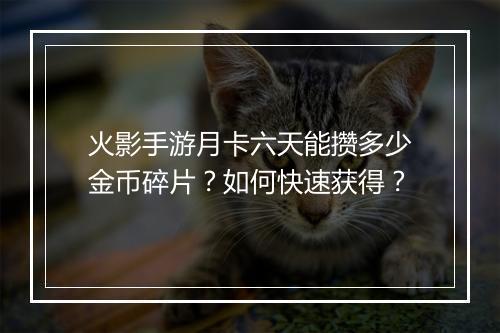 火影手游月卡六天能攒多少金币碎片？如何快速获得？