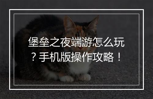 堡垒之夜端游怎么玩？手机版操作攻略！