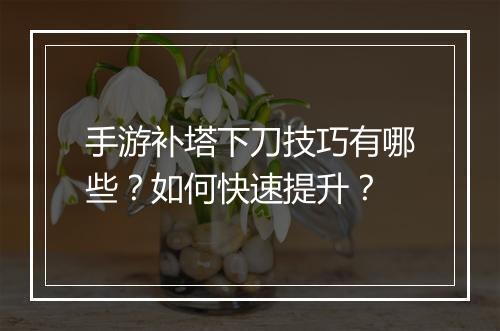 手游补塔下刀技巧有哪些？如何快速提升？
