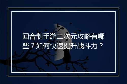 回合制手游二次元攻略有哪些？如何快速提升战斗力？