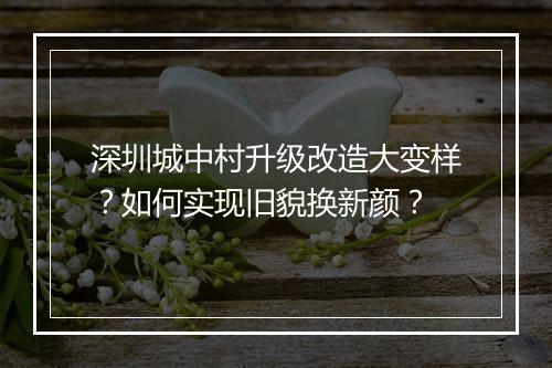 深圳城中村升级改造大变样？如何实现旧貌换新颜？