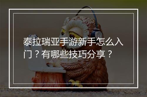 泰拉瑞亚手游新手怎么入门？有哪些技巧分享？