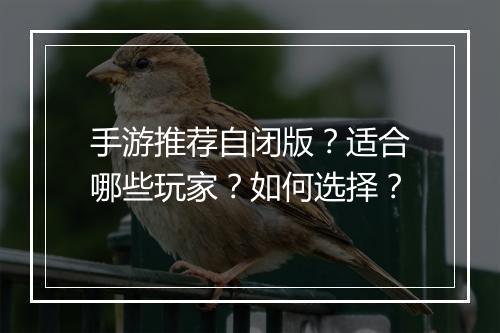 手游推荐自闭版？适合哪些玩家？如何选择？