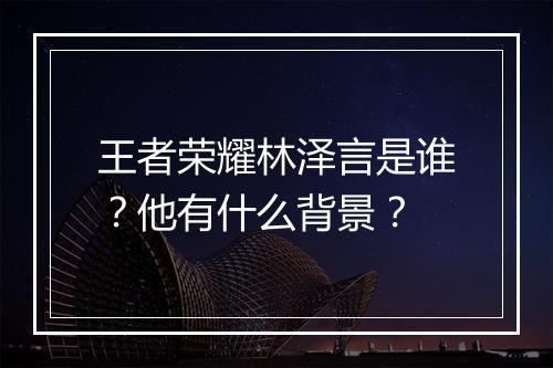 王者荣耀林泽言是谁?他有什么背景?