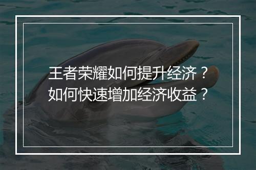王者荣耀如何提升经济?如何快速增加经济收益?