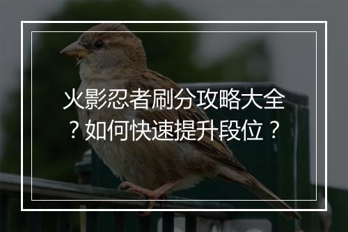 火影忍者刷分攻略大全?如何快速提升段位?