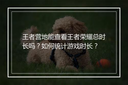 王者营地能查看王者荣耀总时长吗？如何统计游戏时长？