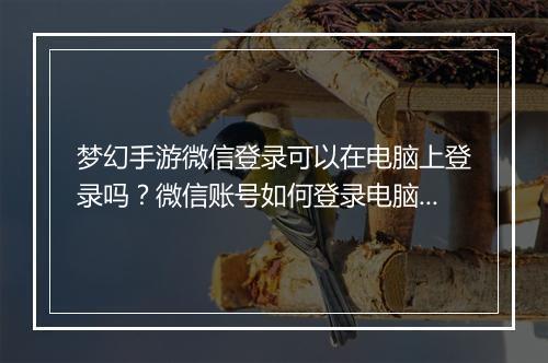 梦幻手游微信登录可以在电脑上登录吗?微信账号如何登录电脑端?