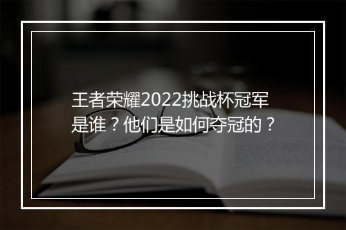 王者荣耀2022挑战杯冠军是谁?他们是如何夺冠的?