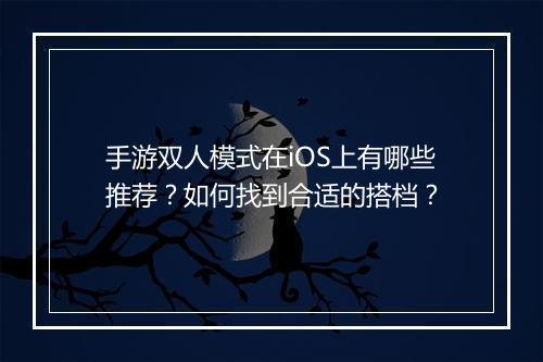 手游双人模式在iOS上有哪些推荐?如何找到合适的搭档?