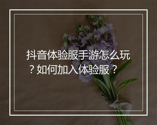 抖音体验服手游怎么玩?如何加入体验服?