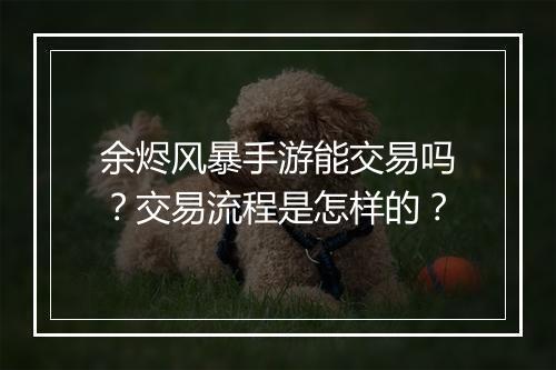 余烬风暴手游能交易吗?交易流程是怎样的?