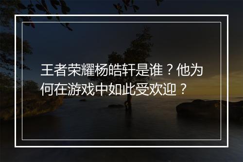 王者荣耀杨皓轩是谁?他为何在游戏中如此受欢迎?