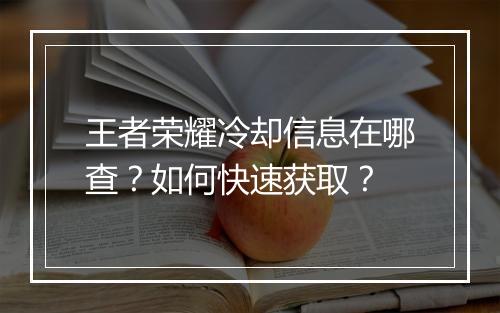 王者荣耀冷却信息在哪查?如何快速获取?