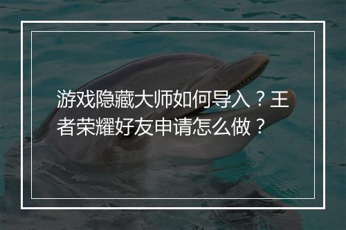 游戏隐藏大师如何导入?王者荣耀好友申请怎么做?