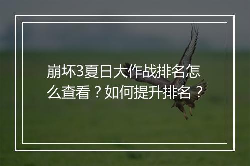 崩坏3夏日大作战排名怎么查看?如何提升排名?