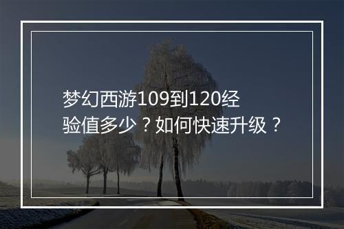 梦幻西游109到120经验值多少？如何快速升级？