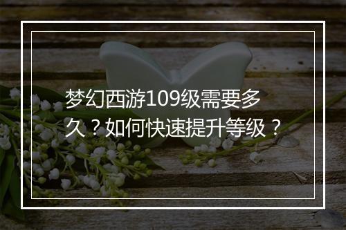 梦幻西游109级需要多久?如何快速提升等级?