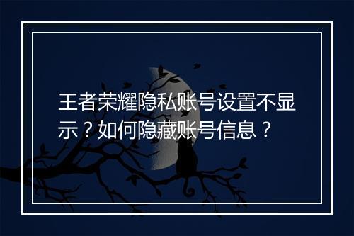 王者荣耀隐私账号设置不显示?如何隐藏账号信息?