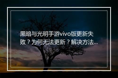 黑暗与光明手游vivo版更新失败?为何无法更新?解决方法是什么?