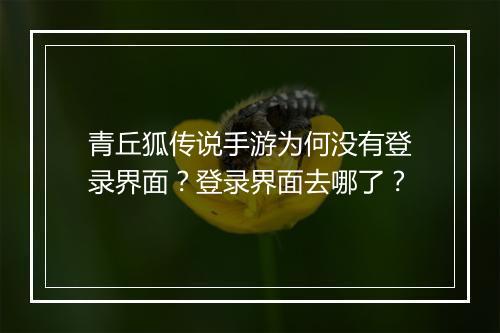 青丘狐传说手游为何没有登录界面?登录界面去哪了?