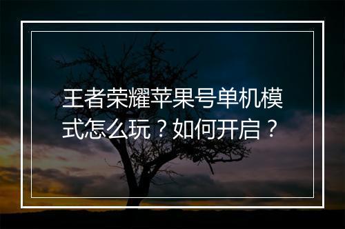 王者荣耀苹果号单机模式怎么玩？如何开启？
