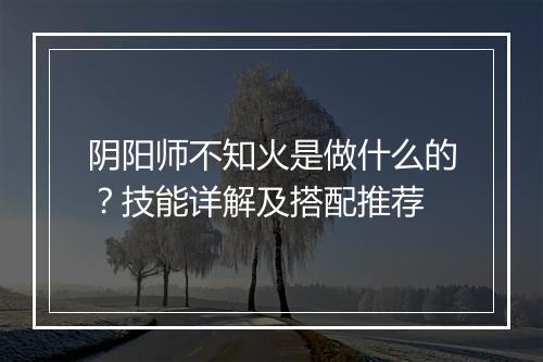 阴阳师不知火是做什么的？技能详解及搭配推荐