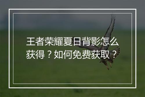 王者荣耀夏日背影怎么获得？如何免费获取？