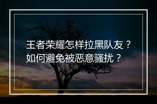 王者荣耀怎样拉黑队友?如何避免被恶意骚扰?