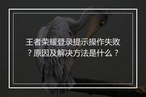 王者荣耀登录提示操作失败?原因及解决方法是什么?