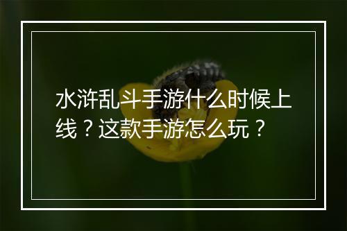 水浒乱斗手游什么时候上线?这款手游怎么玩?