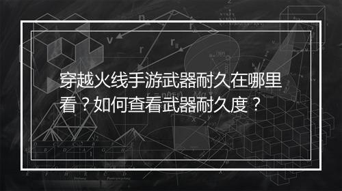 穿越火线手游武器耐久在哪里看?如何查看武器耐久度?