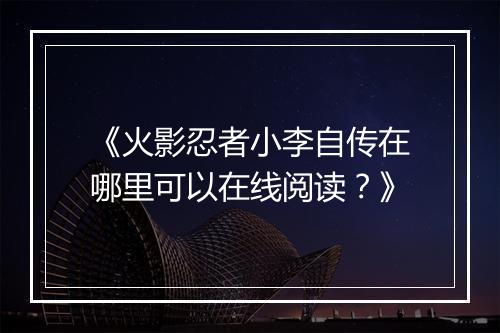 《火影忍者小李自传在哪里可以在线阅读?》