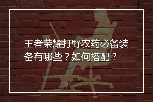 王者荣耀打野农药必备装备有哪些?如何搭配?