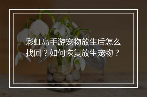彩虹岛手游宠物放生后怎么找回?如何恢复放生宠物?