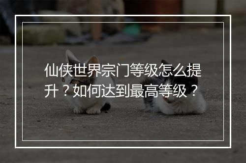 仙侠世界宗门等级怎么提升?如何达到最高等级?