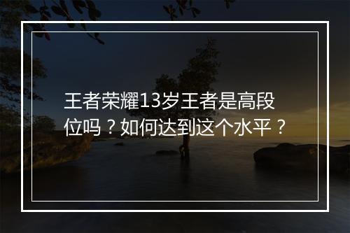 王者荣耀13岁王者是高段位吗?如何达到这个水平?
